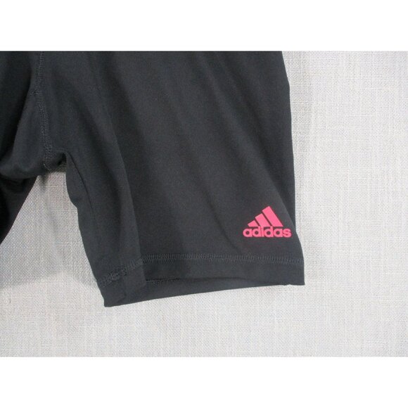 Adidas Womens Black Compression Shorts Pink Logo Size S Polyester Spandex - Picture 2 of 8